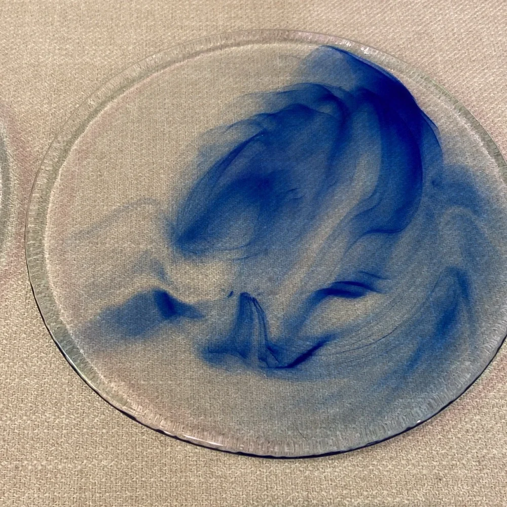 Set of 2 8” salad plates Bormioli Rocco Murano cobalt blue.